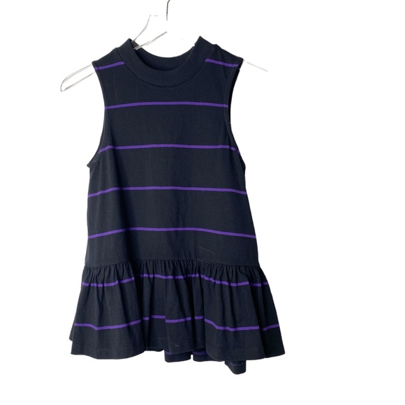 Anthropologie Hildi Stripe Peplum Ruffle Top Sleeveless Purple Black XS - Picture 5 of 6